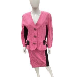 VTG Rickie Freeman For Teri Jon Suit Set Women’s SZ 14 Blazer+Skirt Pink & Black